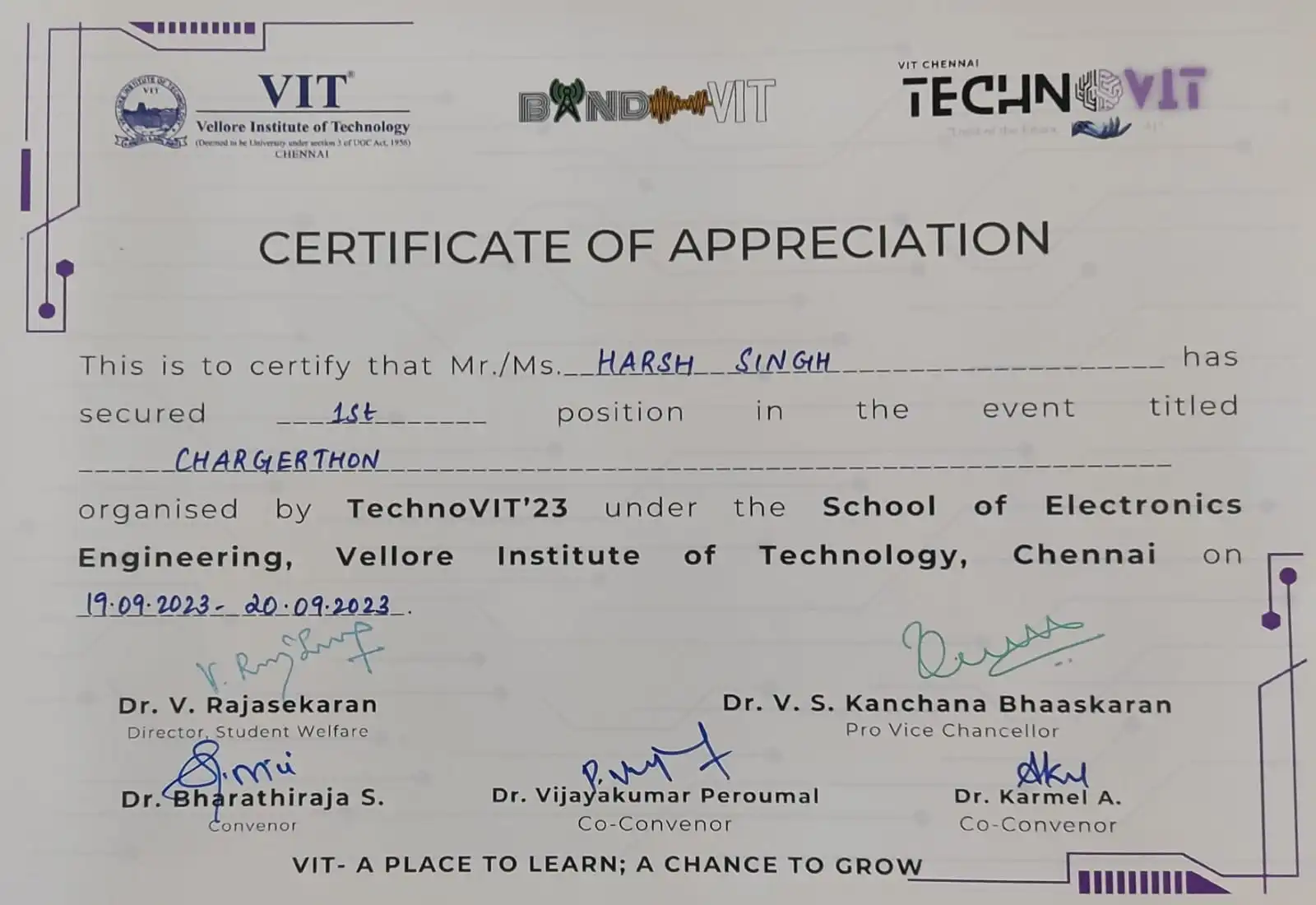Chargethon — Winner Certificate