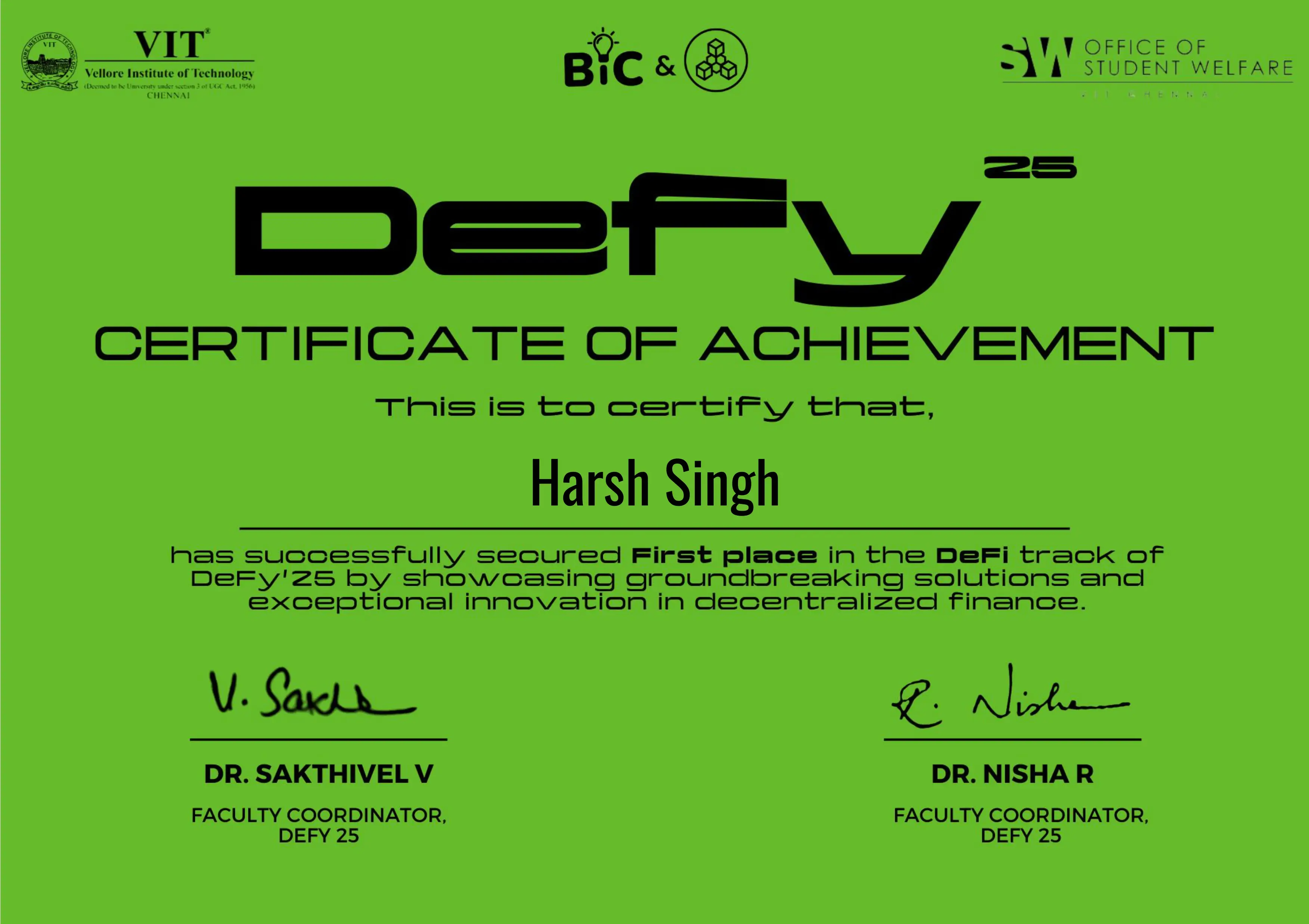 DeFy'25 — Certificate of Achievement