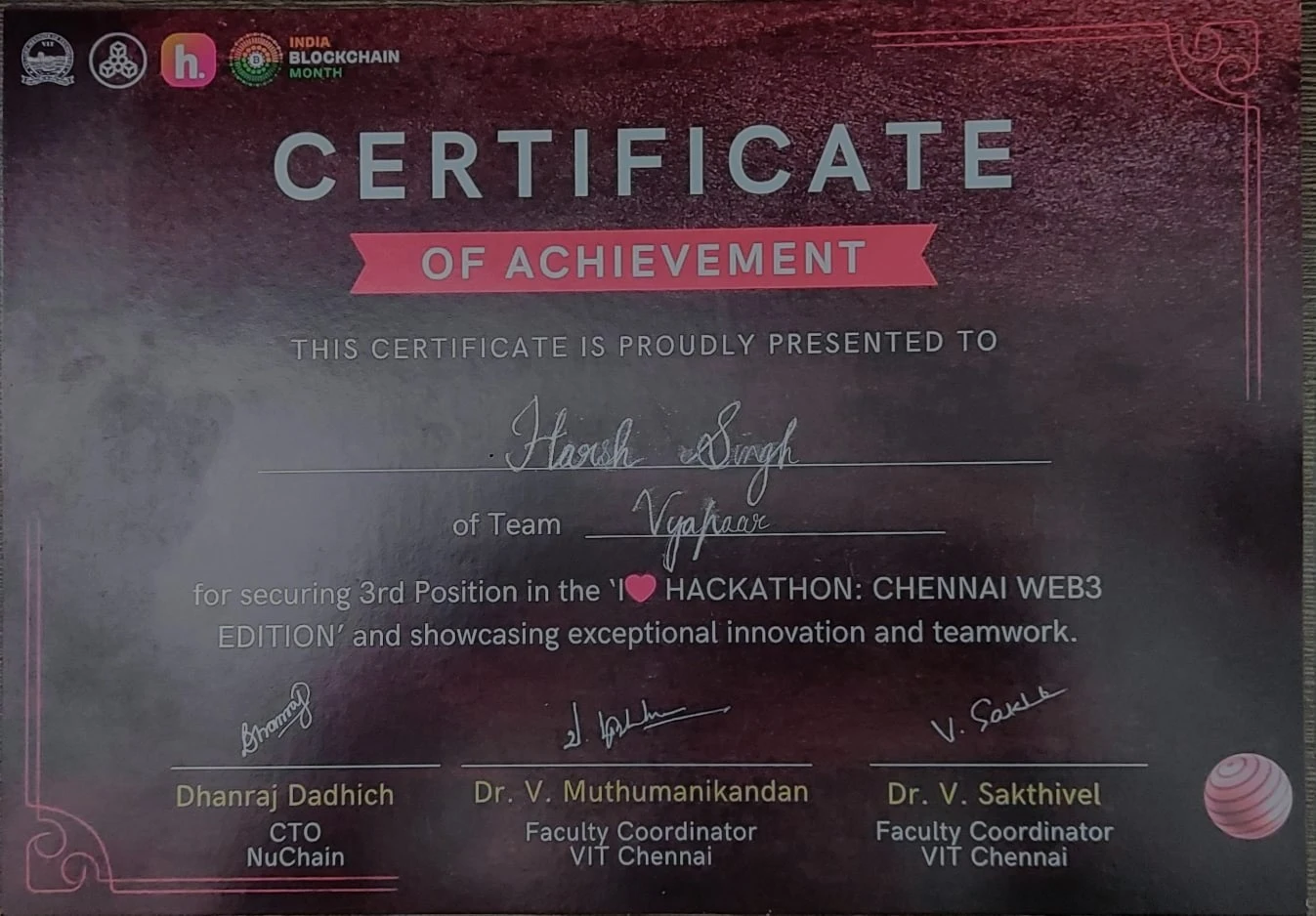 I ❤ Hackathon — Certificate of Achievement