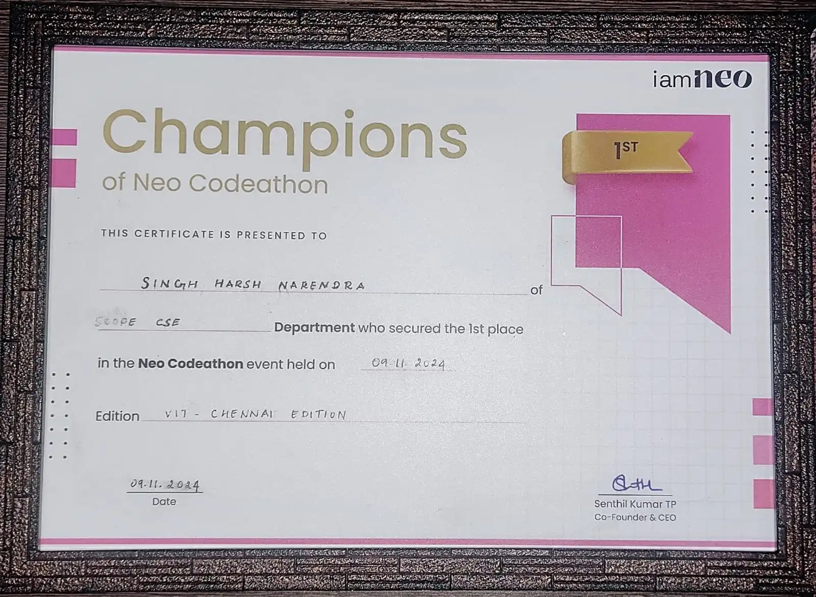 Neo Codeathon — Champions Certificate