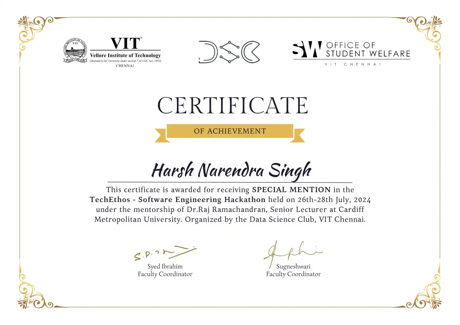 TechEthos — Certificate of Achievement